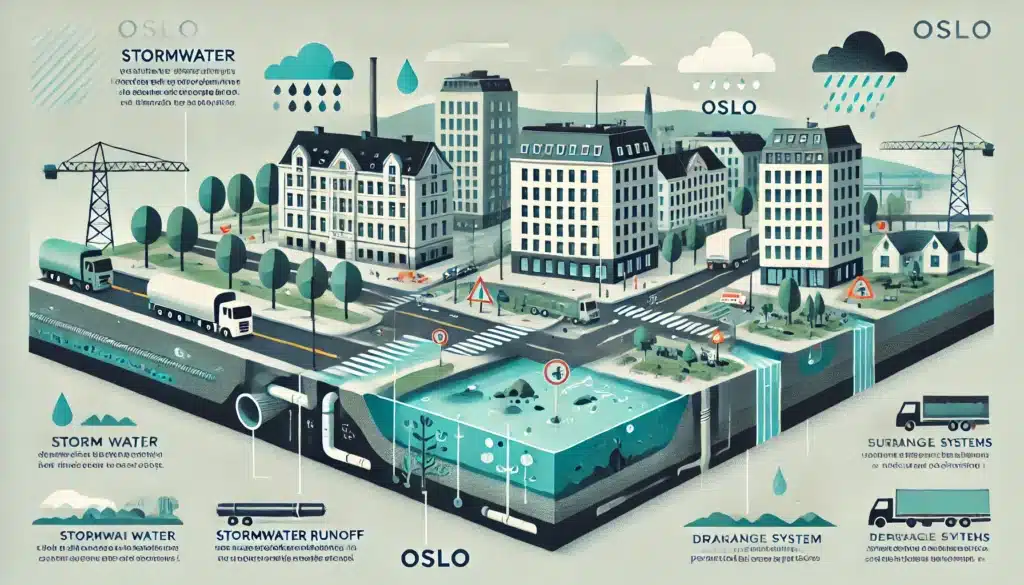 En forklaring på overvann og hvordan det påvirker urbane områder som Oslo.